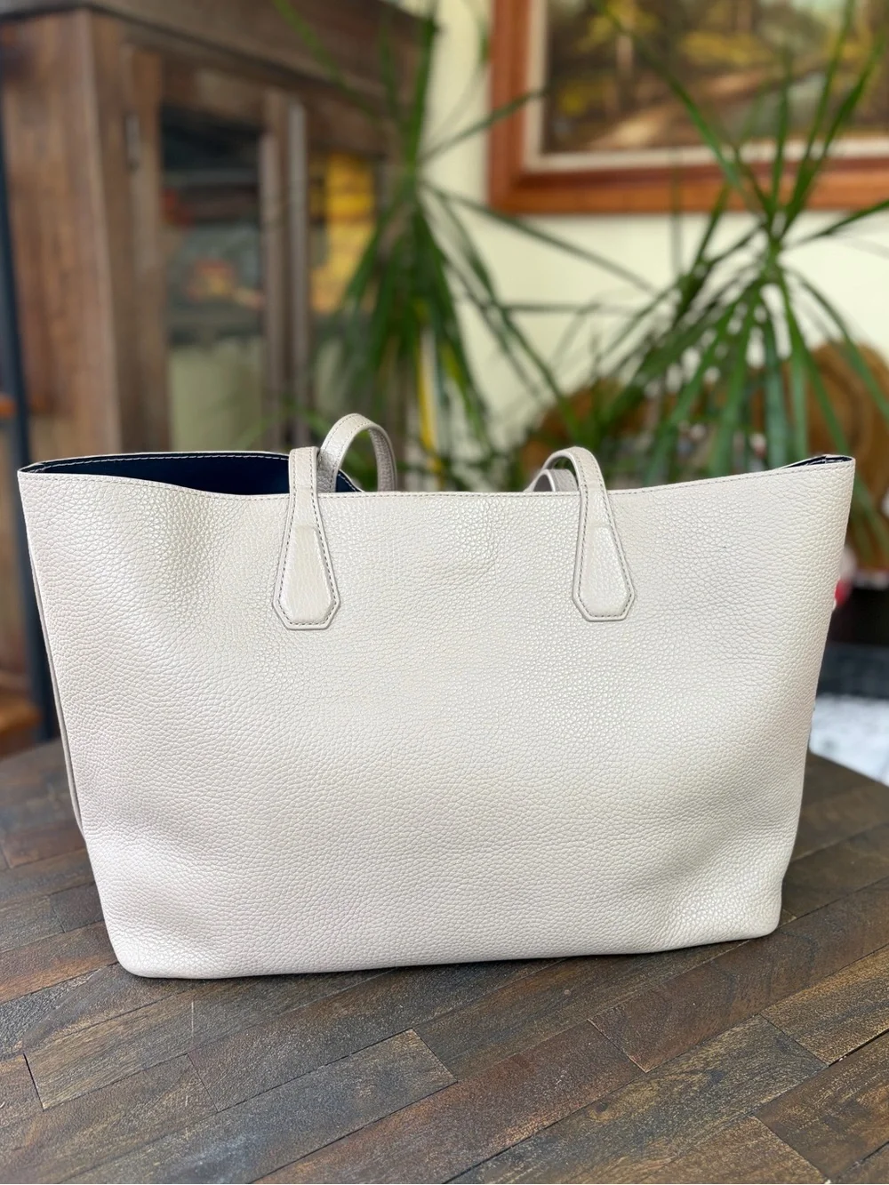 Tory Burch Pebbled Leather Tote with Logo Medallion